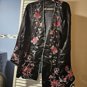 Free People Black Jacket with Floral Embroidery